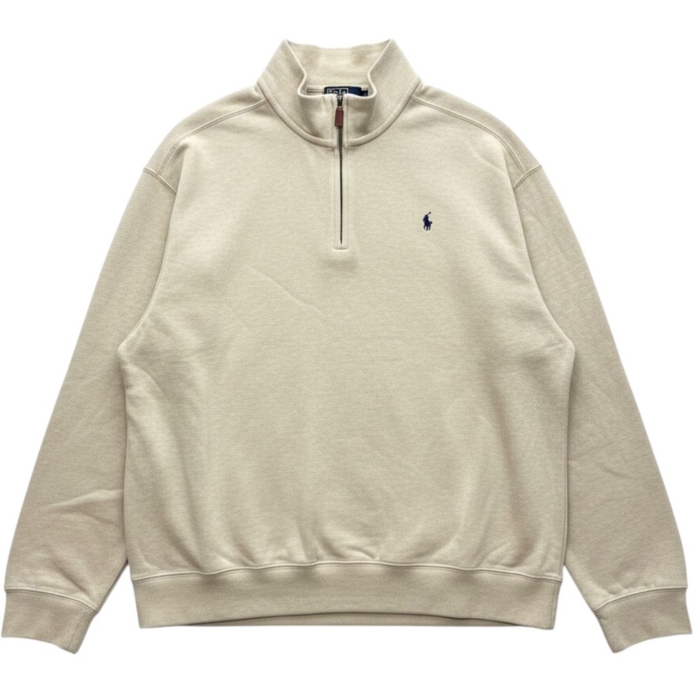 Polo Ralph Lauren Mens XXL Tan Beige 1/4 Zip Cotton Pullover Sweater Pony Logo